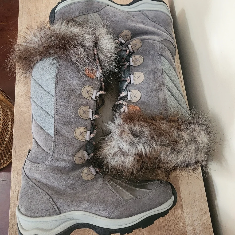 Women's Clarks Wintry Hi Tall Temps -20 C Grey Suede Winter Boots US 9.5 UK 7
